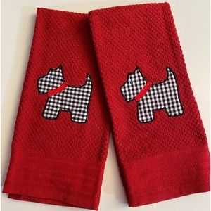 NEW - Two (2) kitchen towels with a Scottie dog appliques Made to Order